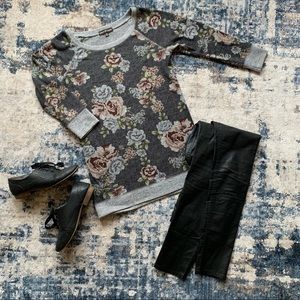 3/4” sleeve Grey Floral Sweater
